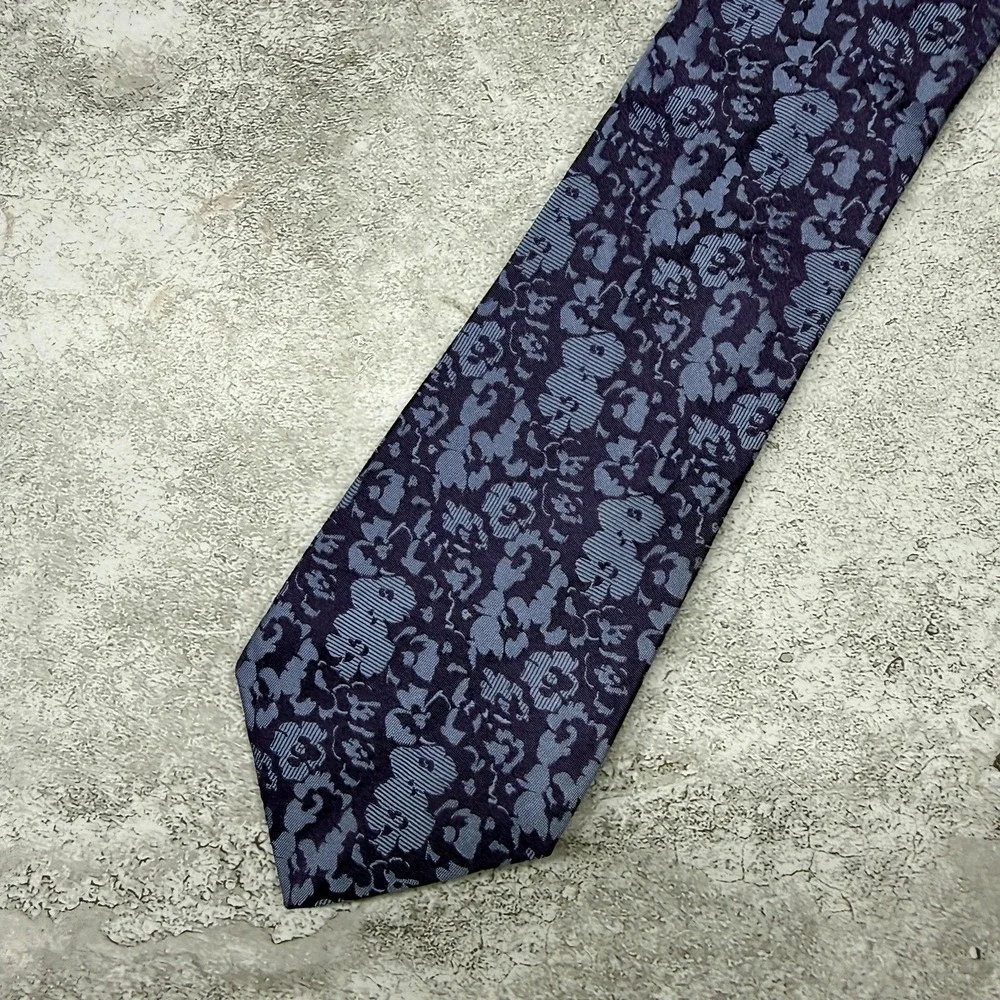 HUGO BOSS Silk Tie Mens One Size Purple Floral Pointed‎ Made In Italy Necktie